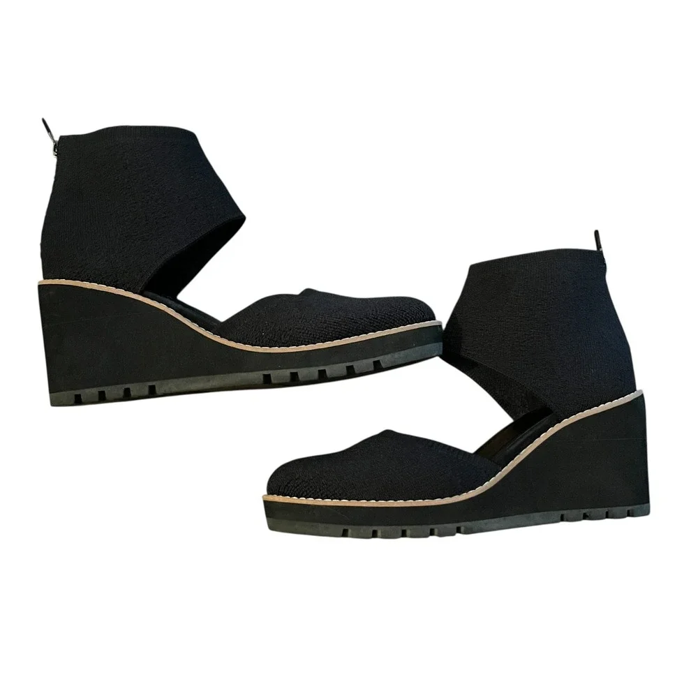 Eileen Fisher Black Alec Round-Toe Stretch Wedges 8